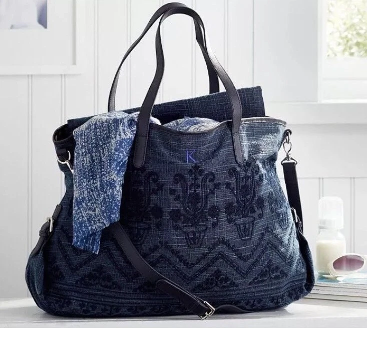 Pottery Barn Kids Navy Embroidered Diaper Bag monogram removed - Image 3 of 4