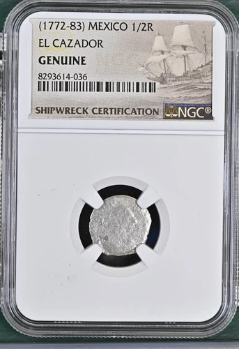 1772-1783 Mexico 1/2 Real El Cazador Silver Shipwreck Coin NGC Graded #036