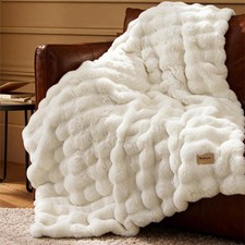 Bedsure Fluffy Bubble Faux Fur Throw Blanket, Throw 50" X 60" , Cream