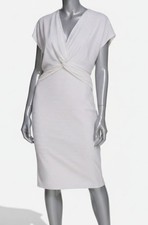 Calvin Klein Women's White Metallic-Dot Twisted Front Midi Sheath Dress Size 2