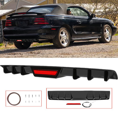 For Ford Mustang SN95 SVT Gloss Black Rear Bumper Diffuser Lip w/LED Brake Light