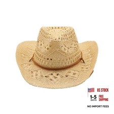 Western Straw Cowboy Hats for Women Men Sparkly Cowgirl Hat for One Size Beige