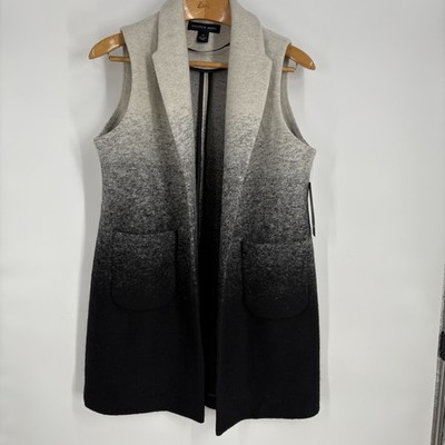 Andrew Marc Vest Womens Large White Black Ombre Wool Blend Long Sleeveless Open