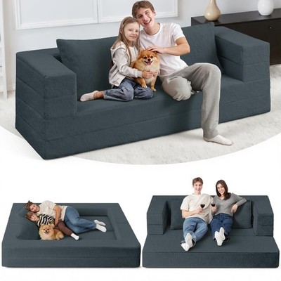Folding Bean Bag Chair for Adults,3-in-1 Bean Bag Couch Faux Fur Floor Sofa L...