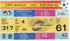 TICKET: WORLD CUP 1982 SPAIN - Belgium v Soviet Union @ Barcelona MATCH 42