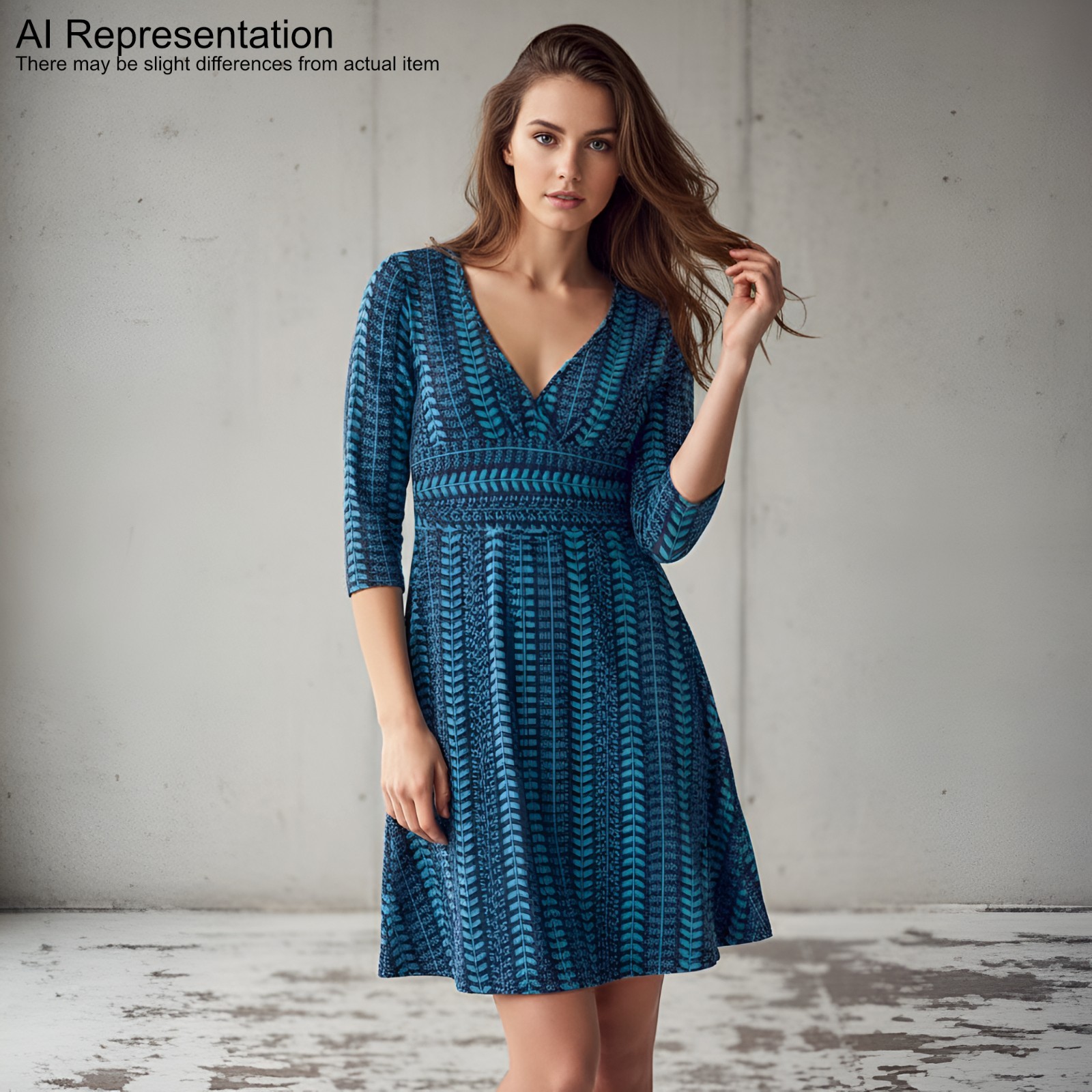 Patagonia Margot Faux Wrap Dress Sz M Blue Leaf Print V-Neck 3/4 Sleeve Organic
