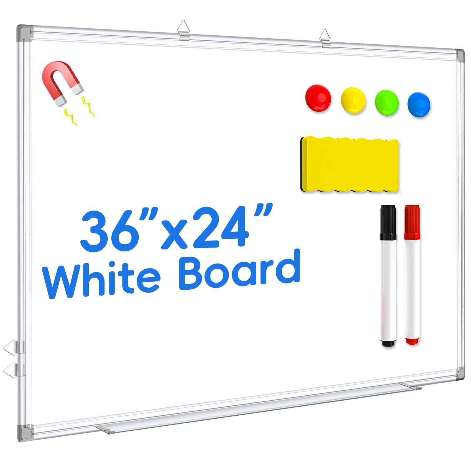 Magnetic Dry Erase Board, 36 x 24 Inch White Board with Marker, Magnet and Er...