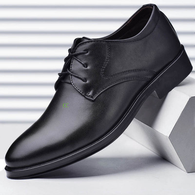 Men Lace Up Formal Business Flat Leather Oxfords Pointed Toe Dress Wedding Shoes