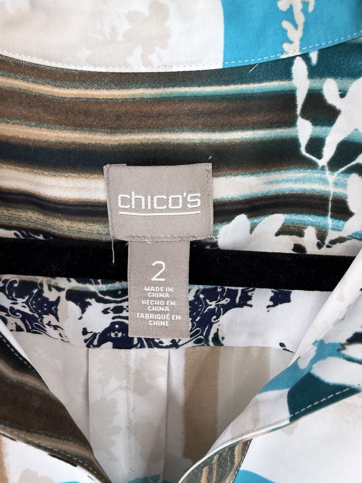 Chicos Multiprint Pullover W Collar Size Chicos 2 - image 2