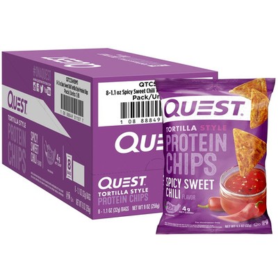 Quest Tortilla Style Protein Chips, Spicy Sweet Chili Flavor,19g of Protein,8 Ct
