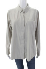 Athleta Womens Nylon Collar Long Sleeve Button Down Shirt Solid Beige Size M