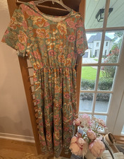 Women's Floral Round Neck Pullover Midi Dress Elastic Waist Short Sleeve XL