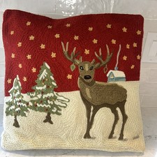 Pottery Barn Deer Crewel Embroidered 18 Pillow Cover RH Down Pillow Insert