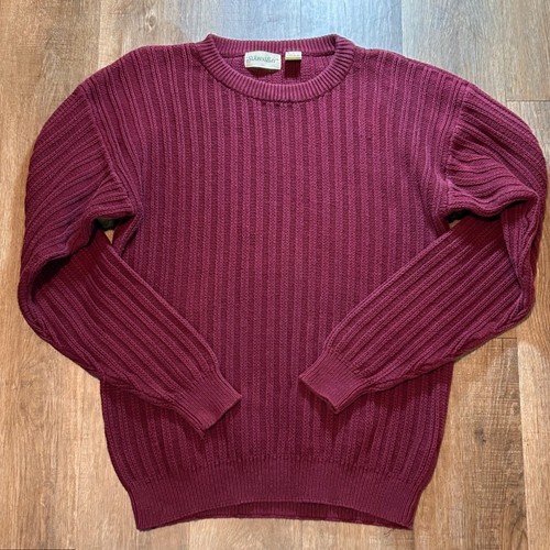 Vintage St Johns Bay Mens LXT Burgundy Ribbed Knit 100% Cotton Crewneck Sweater