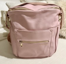Fawn Design Original Diaper Bag Backpack Pebbled Faux Leather Blush Pink EUC