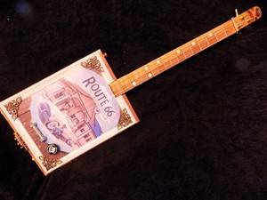 Route 66 “The Mother Road” 3-String Cigar Box Guitar, Brown Wood