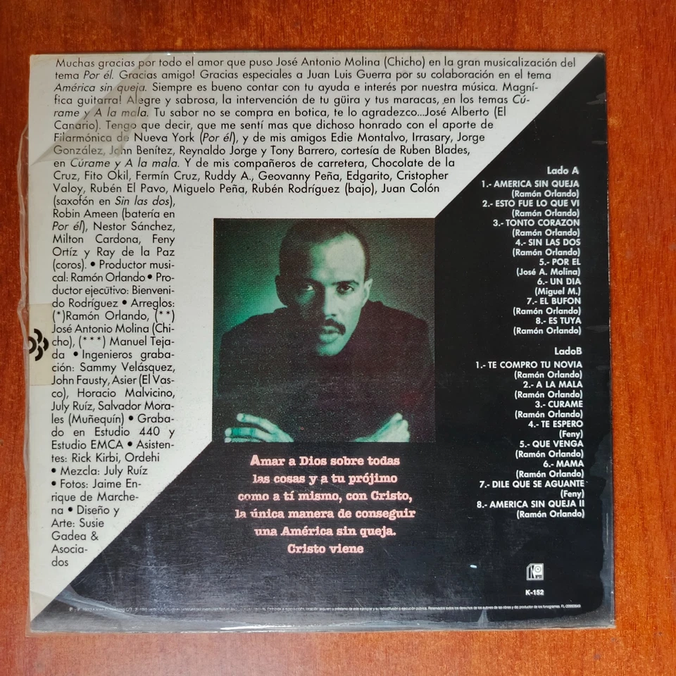 Ramon Orlando ‎– America Sin Queja [1993] Vinyl LP Merengue Karen Publishing Co. Foto 2 de 4