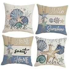 Beach Coastal Summer Throw Pillow Covers 18x18 Set 18" x 18" Pack of 4 Beachy