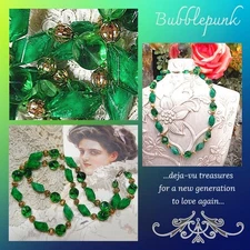 MCM Vintage Green Glass Bead Necklace ~ Unique Shapes ~ Estate