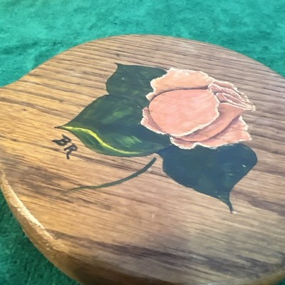 Vintage Handheld Mirror Wood Hand Painted Roses Signed