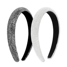 2 Pack Rhinestone Headbands for Women, Crystal Head Bands for Gray and Silver