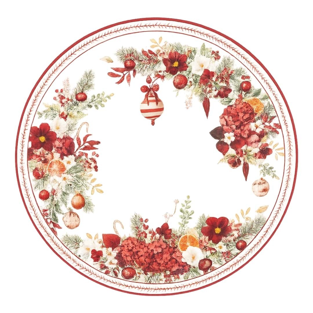 Red Placemats Christmas Bouquet in Cardboard Ø 33 Cm 6Pcs - Givi - Christmas
