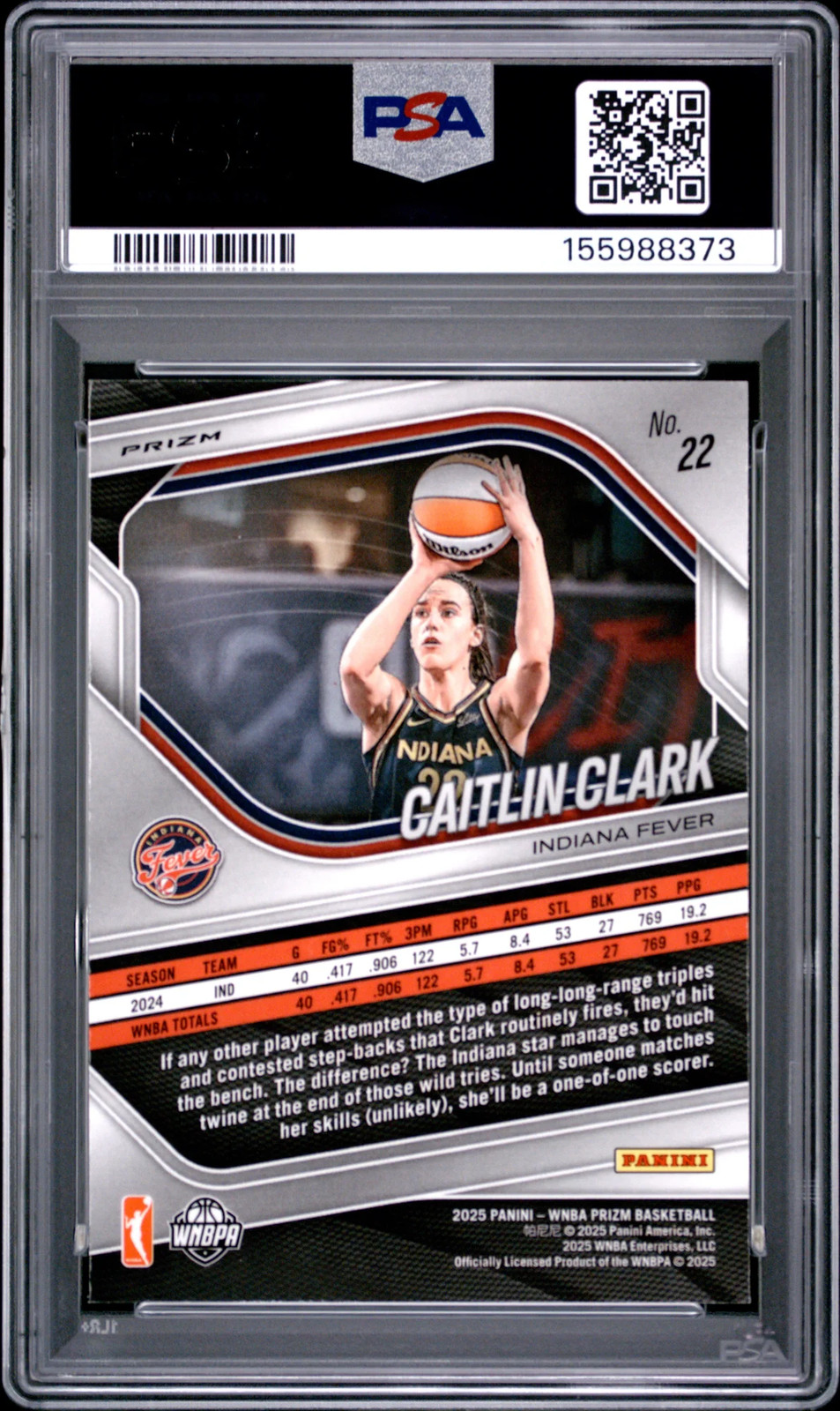 2025 Panini Prizm WNBA Caitlin Clark #22 Logo PSA 9 view 2