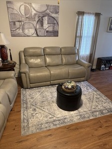 Beige Leather 4 Reclining Sofa Set, Solid Pattern Living Room Seating for Adults