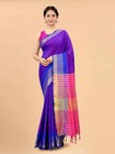 Blue Magenta Pure Cotton Saree with Zari Work and Blouse Piece | Traditional 