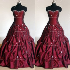 Victorian Wedding Dresses Beaded Satin A Line Custom Color Wine Red Bridal Gowns