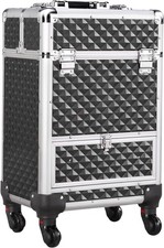 Rolling Makeup Train Case Aluminum Cosmetic Case with Wheels  Sliding Drawers