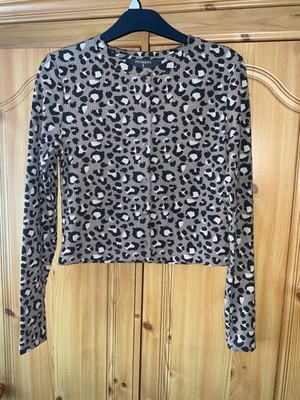 Primark Ladies S Size 8 Brown Leopard Print Button Up Cardigan Top
