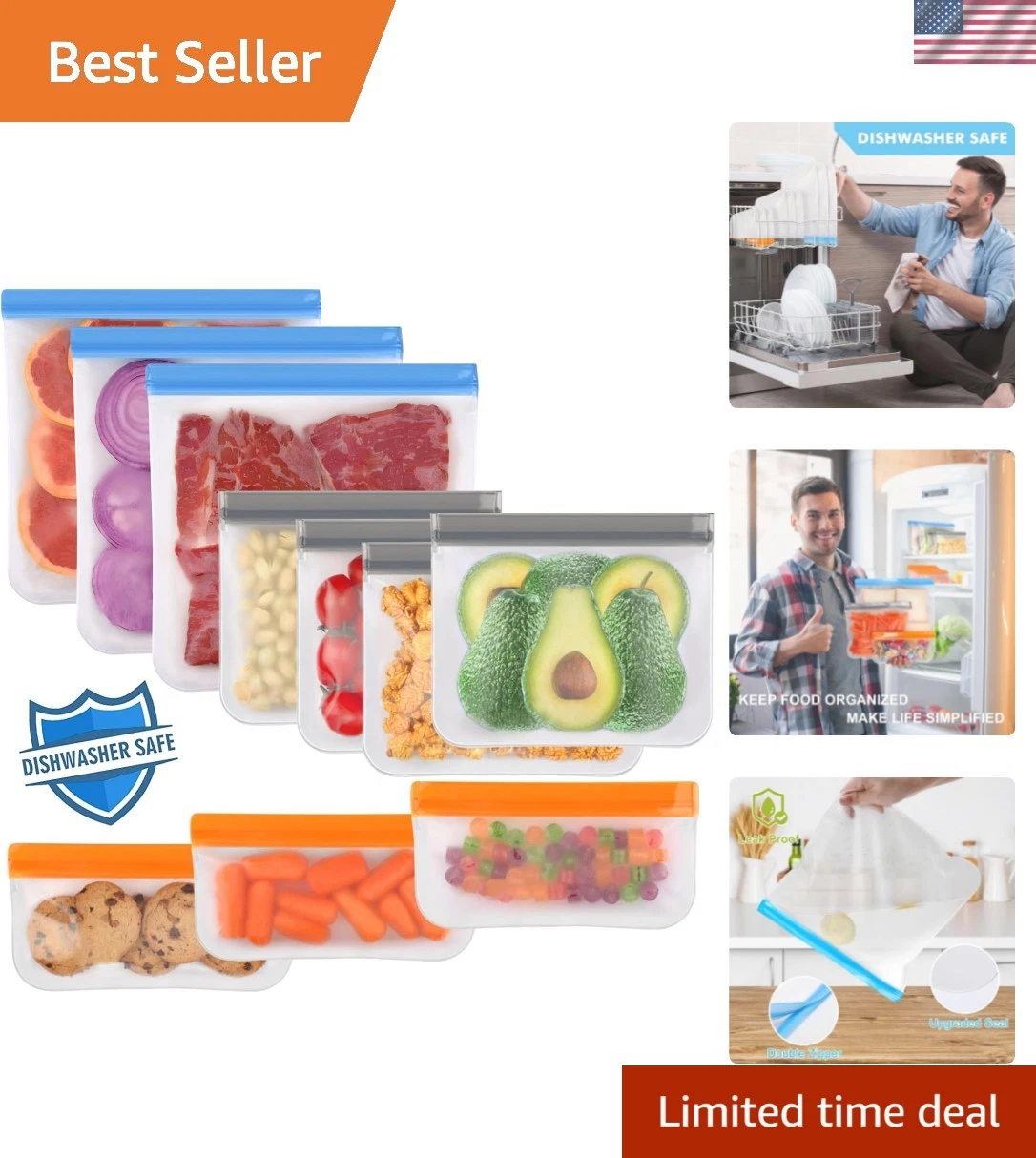 10 Pack Dishwasher Safe Reusable Bags, Leakproof Reusable Freezer Bags, BPA F...
Opens in a new wind