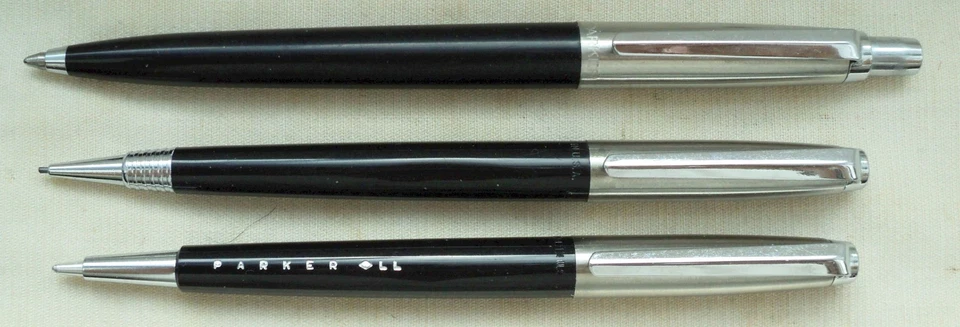 RARE 3 ITEM SET PARKER JOTTER in BLACK / CHROM!ca.1956!FINE BRASS WINDING - Bild 2 von 2