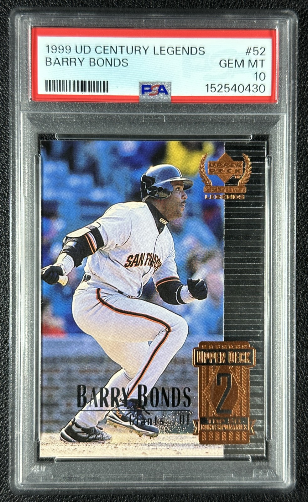 POP 4! BARRY BONDS PSA 10 1999 UPPER DECK CENTURY LEGENDS #52 GIANTS 0430