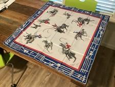 Vint New Old Stock Western Cowboy 30”x30” Scarf Rayon Hand Rolled Japan Excellnt