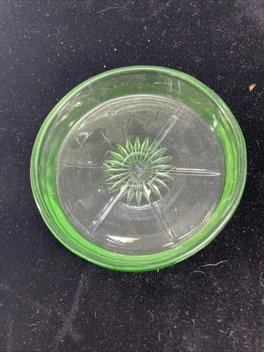 Vintage Federal Green Uranium Depression Vaseline Glass Coaster