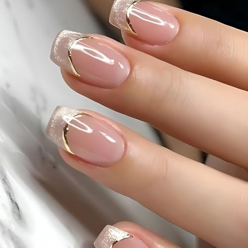 Corto Cuadrado Prensado en Uñas Ojos de Gato Punta Francesa Uñas Falsas Ombre Estilo Falso1 - Imagen 1 de 7