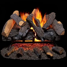 Vented Natural Gas Fireplace Log Set - 24 In., 55,000 BTU, Heartland Oak