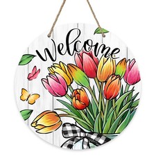 Bolisom Welcome Spring Summer Tulip Flowers Front Door Sign,