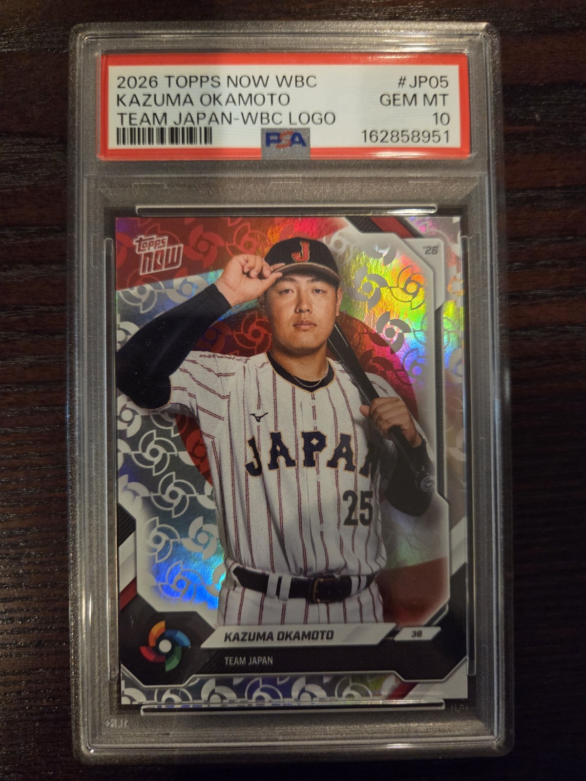 Kazuma Okamoto 2026 Topps Now WBC #JP-05 WBC Logo SP Team Japan Rookie PSA 10