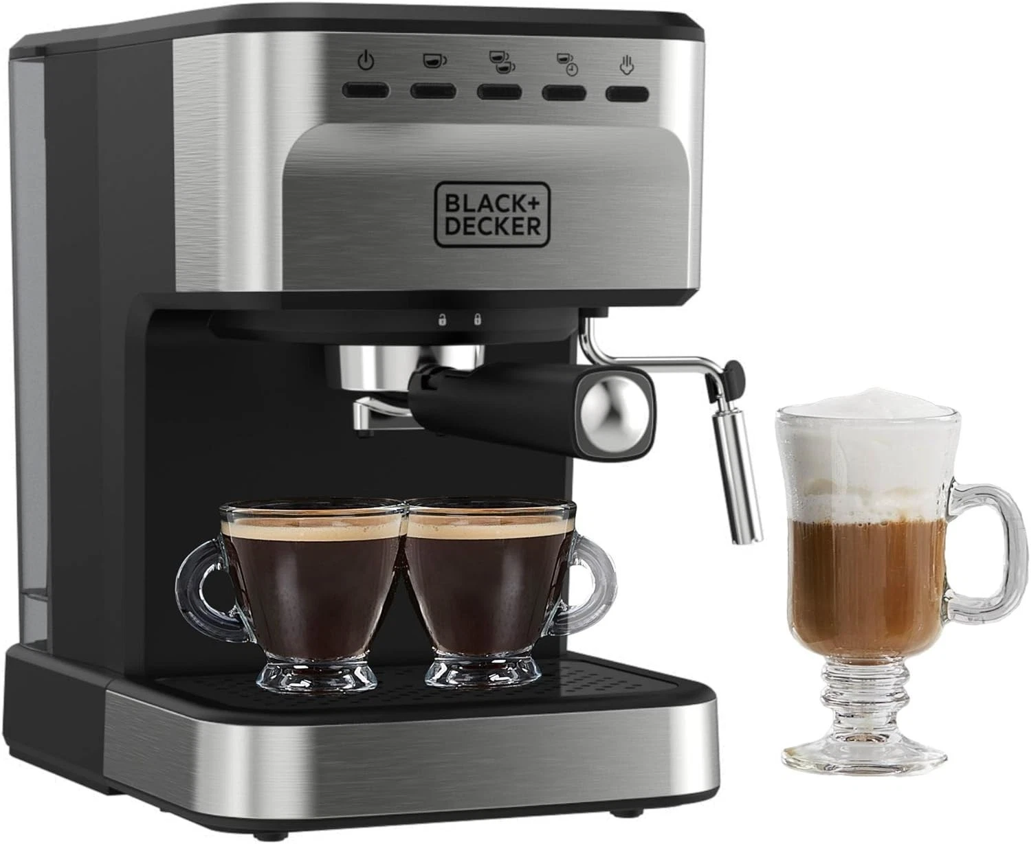 BLACK+DECKER Espresso Coffee Machine Cappuccino Maker Milk Frother Stainless