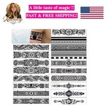 Arm Band Temporary Tattoo - 18 Pack Super Long size, Realistic  Boho Polynes...