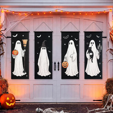 4 Pcs Halloween Ghost Banner Ghost Hanging Porch Sign Decorations