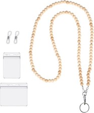 Teacher Lanyard with ID Holder Cute Wooden Beaded Lanyards for Beige