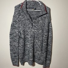 Nautica Jeans Co Men Wool Cotton Blend Sweater 1/4 Zip Pullover Knit Large Heavy