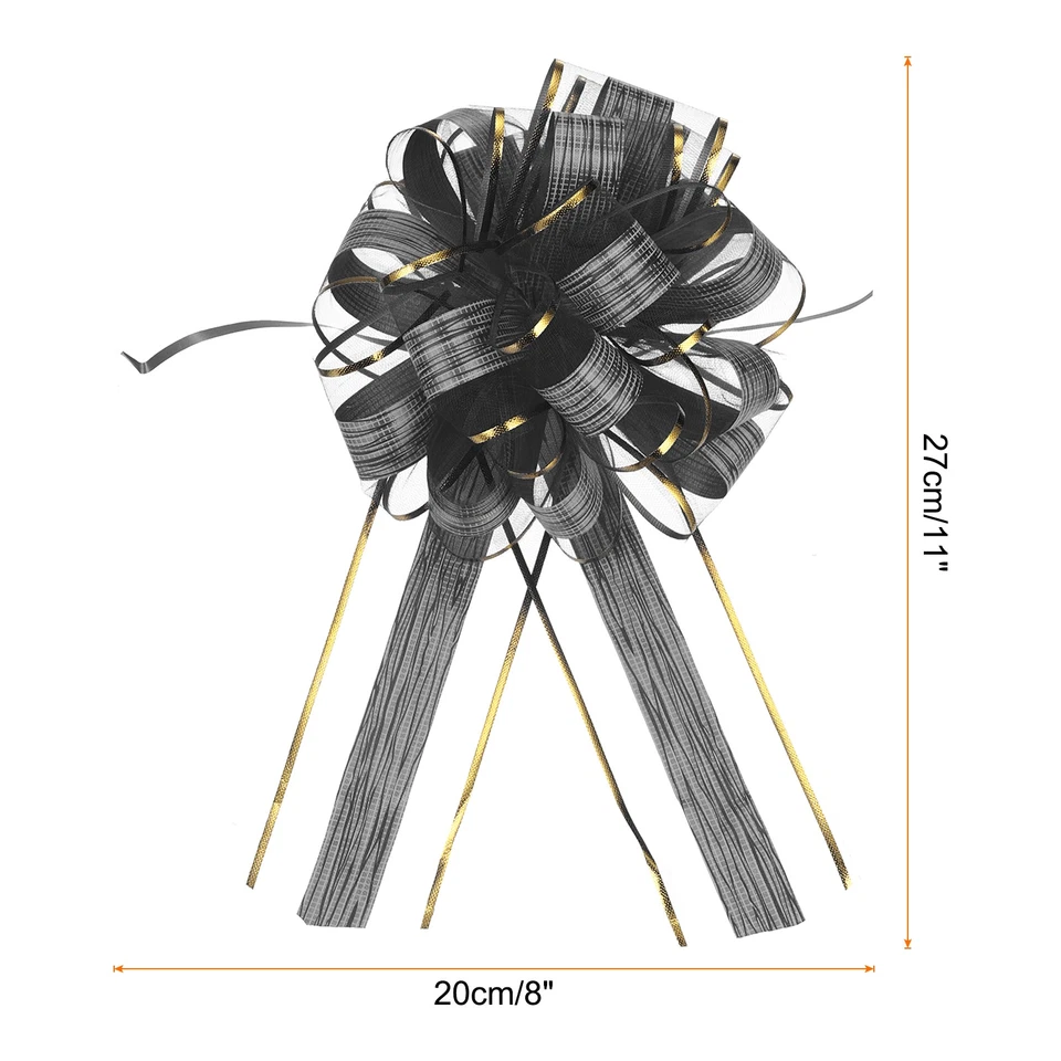 10pcs 8 Inch Large Pull Bows Gift Wrapping Bows Ribbon Organza Black - Image 2 of 4