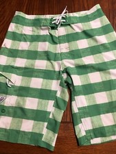 Columbia PFG Performance Fishing Gear Green White Board Shorts Swim Sz 32 I2 