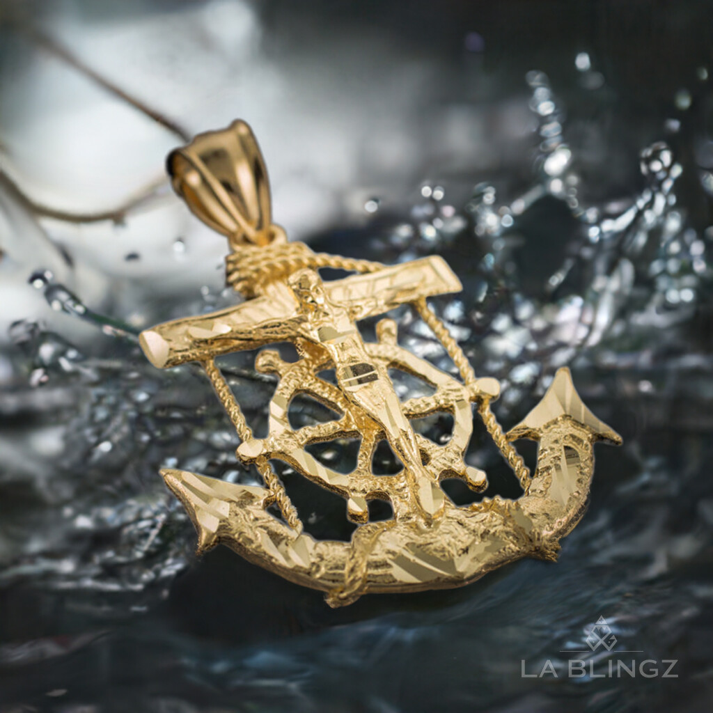 Pendant Charms 14K Tri-Color Gold Mariner's Cross Pendant Anchor