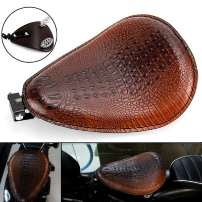 Brown Alligator 3'' Spring Solo Bracket Seat For Harley Sportster Chopper Bobber